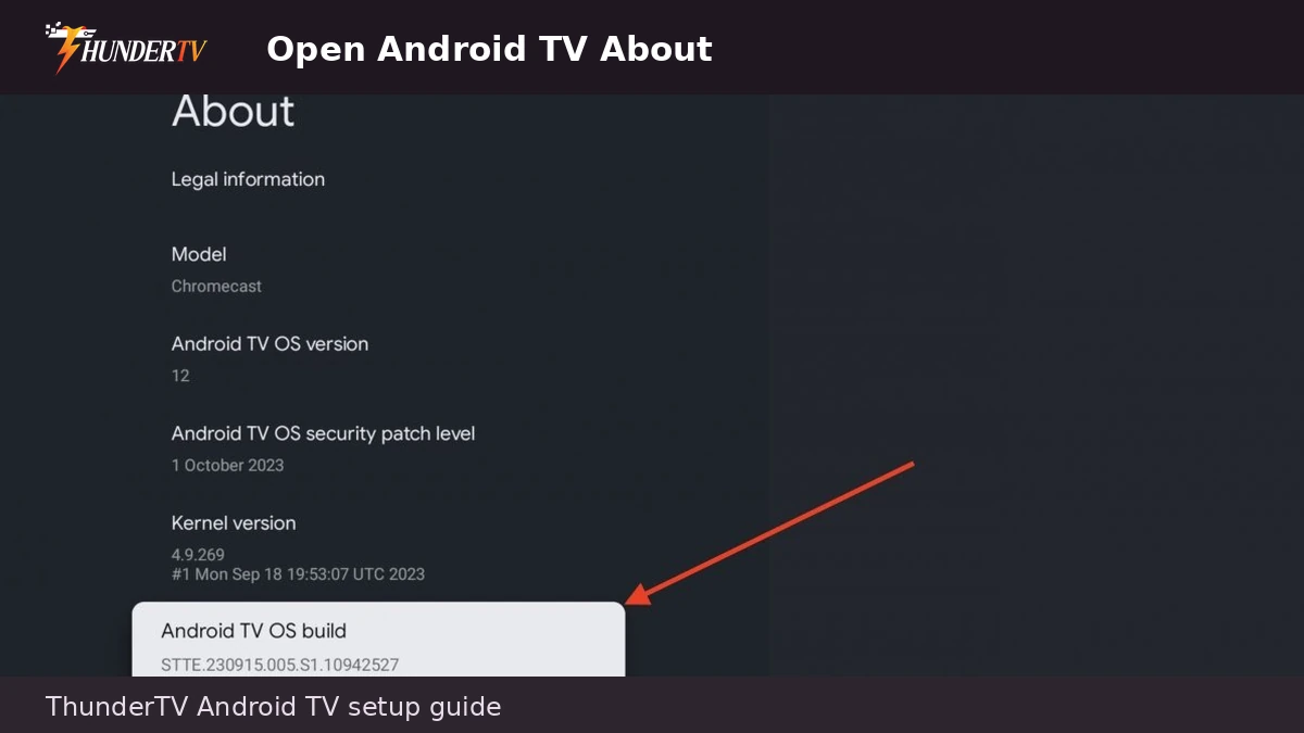 Android TV About screen for ThunderTV IPTV setup