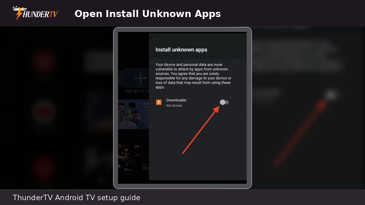 Android TV Install Unknown Apps screen for IPTV setup