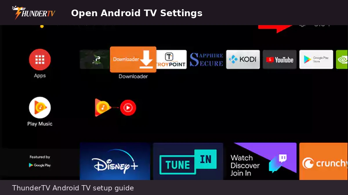 Android TV settings menu for ThunderTV IPTV setup