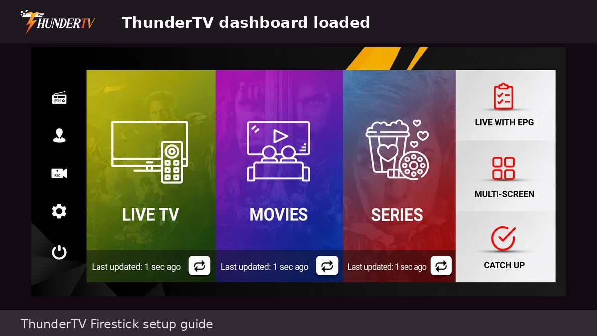 ThunderTV IPTV app dashboard on Firestick